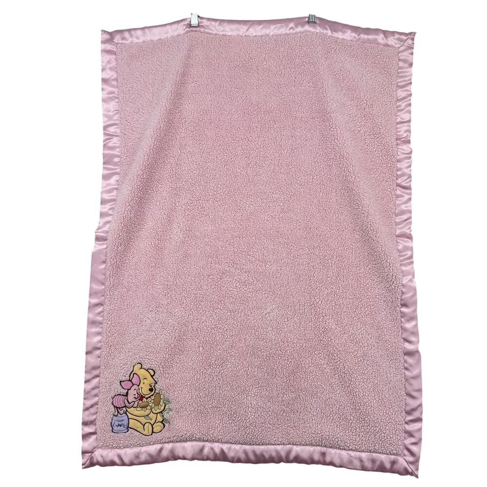 Winnie the Pooh and Piglet Baby Blanket Pink Plush Satin Back Crib Nursery
